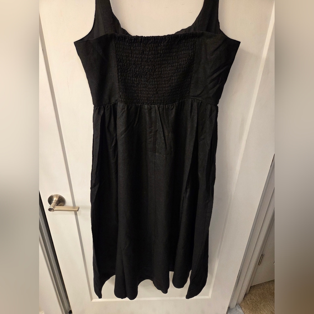 NWT - Maison D'Amelie Linen Blend Corset Detailed Smock Back Black Maxi Dress-L - Picture 8 of 14